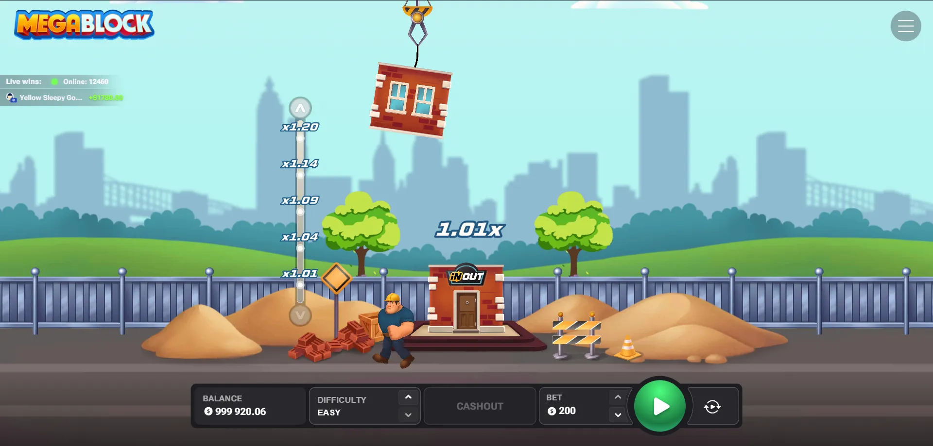 Schermata principale di MegaBlock gioco crash tower building