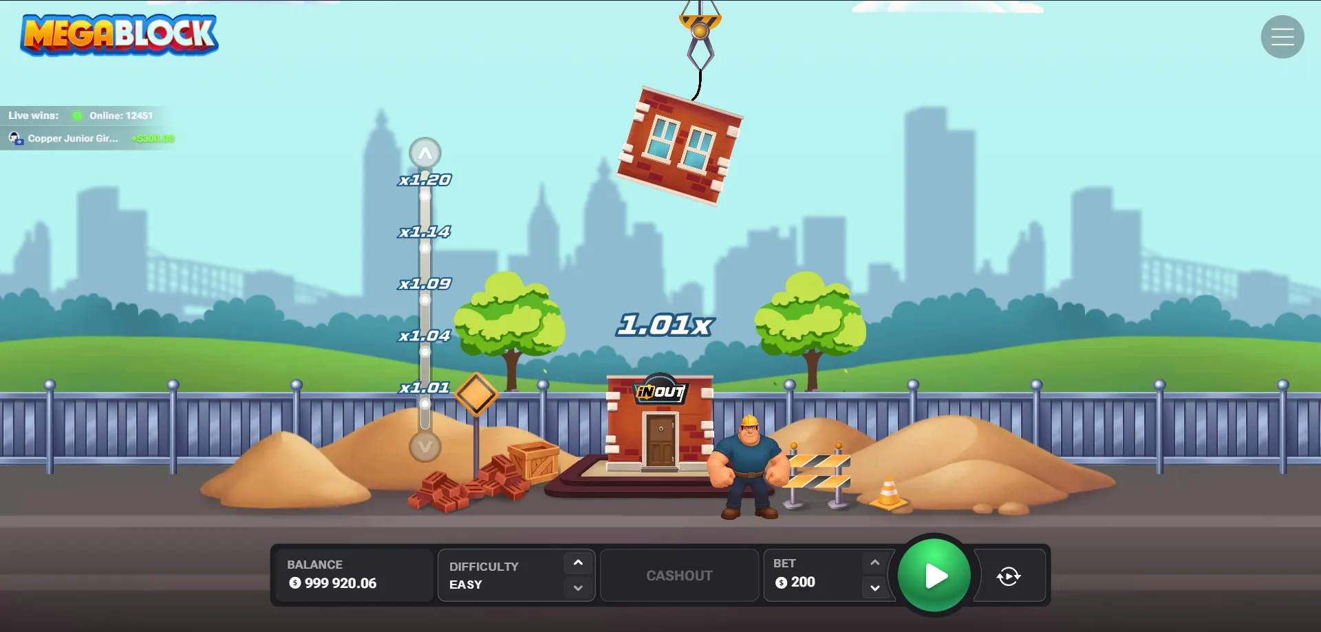 MegaBlock InOut Games — gioco crash tower-building panoramica generale